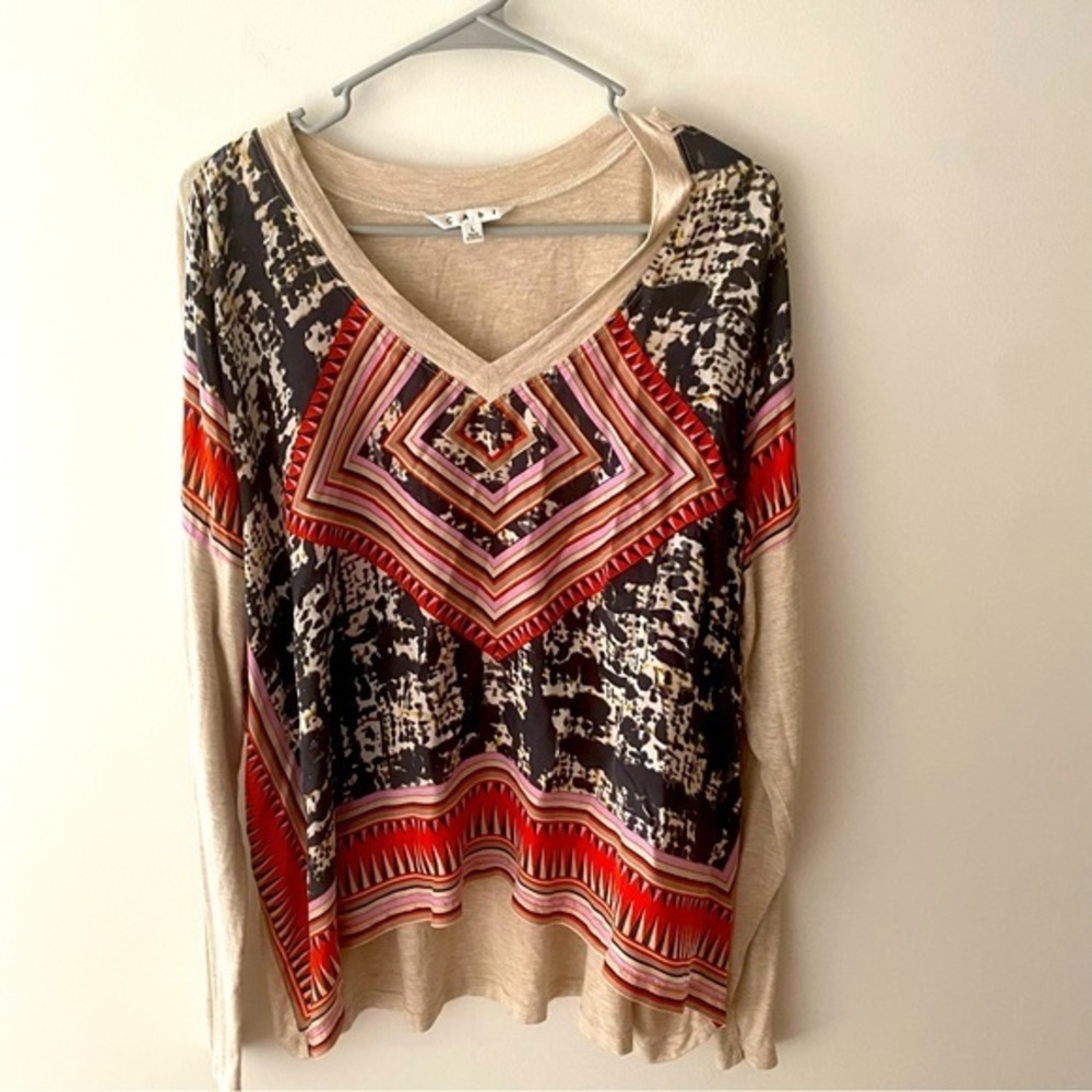 CaBi long sleeve Aztec print silk blouse L
